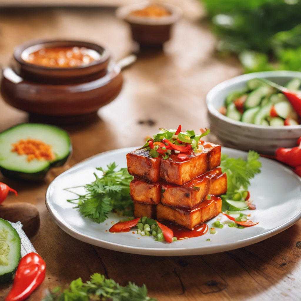 Spicy Baked Sriracha Tofu with Cucumber Salad